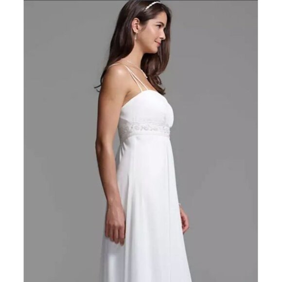 DB Studio Women's Ivory Spaghetti Strap Empire Waist Chiffon Gown Sz 6 2224 - Picture 5 of 16